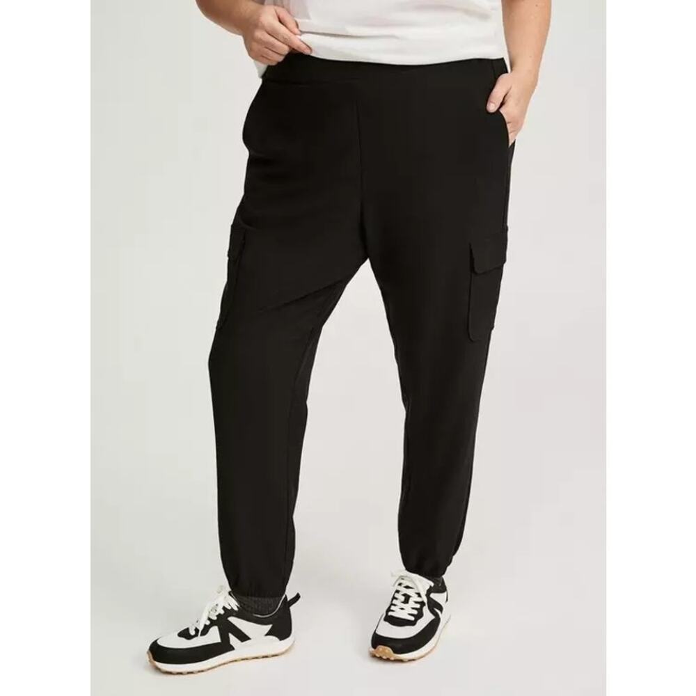 Torrid Pull-On Jogger Cargo High Rise Pant Black 3R Elastic Tie Waist Pocket - Picture 1 of 7